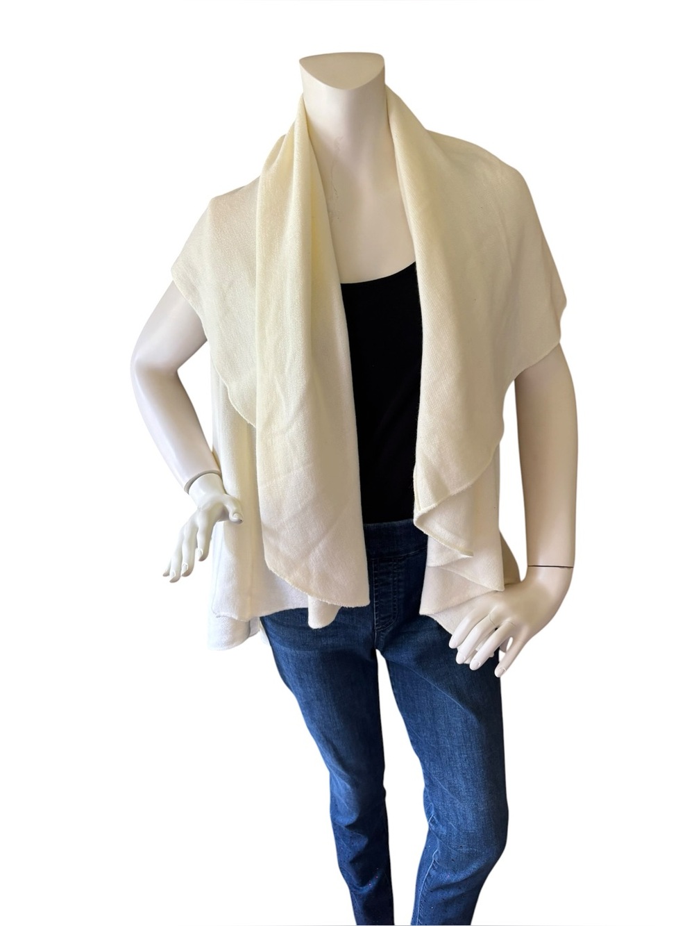 Mia & Tess Cream Draped Open Front Cardigan Vest/Shawl, One Size
